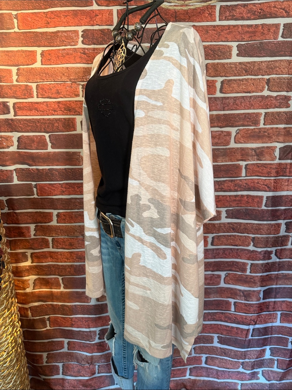 🧥 Kaktus Lightweight Open Front Kimono Shrug — Camo — Sz S/M